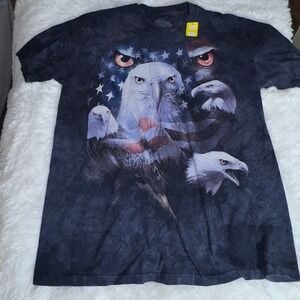 The Mountain Mens Bald Eagle American Flag Tie Dye Graphic T-Shirt XL Black